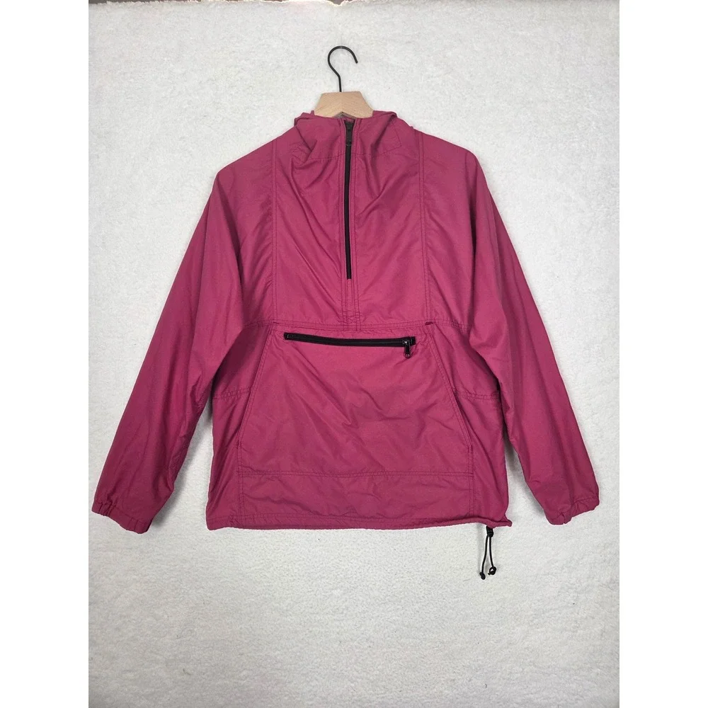 Vtg LL Bean Pink Nylon Anorak Half Zip Pullover Hooded Windbreaker Jacket M